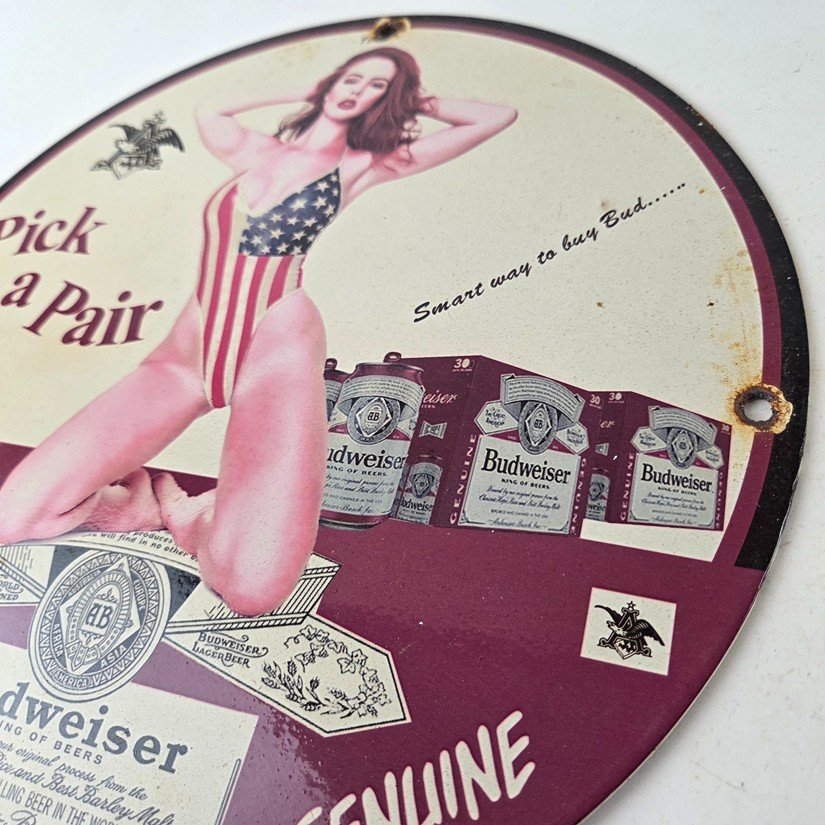 Vintage Budweiser Sign - Adult Beverage Gas Service Station Porcelain Sign - Image 13