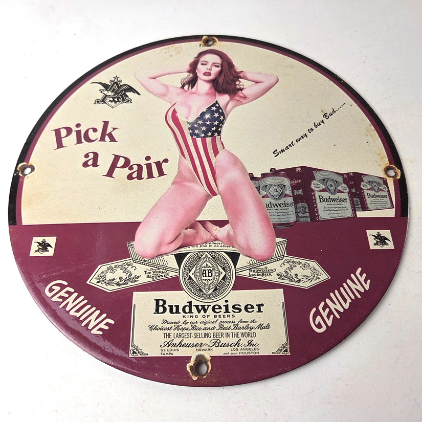 Vintage Budweiser Sign - Adult Beverage Gas Service Station Porcelain Sign - Image 15