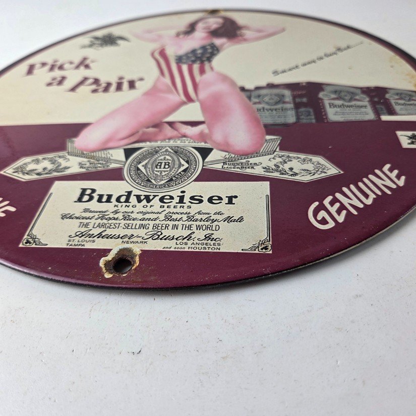 Vintage Budweiser Sign - Adult Beverage Gas Service Station Porcelain Sign - Image 10