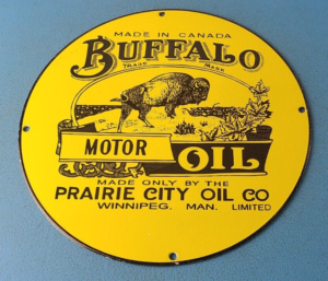 Vintage Buffalo Motor Oil Sign Heavy Gas Service Pump Plate Porcelain Sign 305863589690