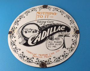 Vintage Cadillac Motor Car Co Sign Gas Pump Plate Automobiles Porcelain Sign 305876662120