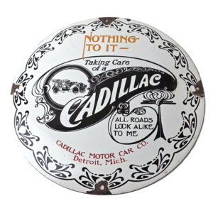 Vintage Cadillac Motor Car Co Sign - Gas Pump Plate Automobiles Porcelain Sign