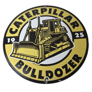 Vintage Caterpillar Sign - Bulldozer Cat Sales Service Gas Porcelain Sign