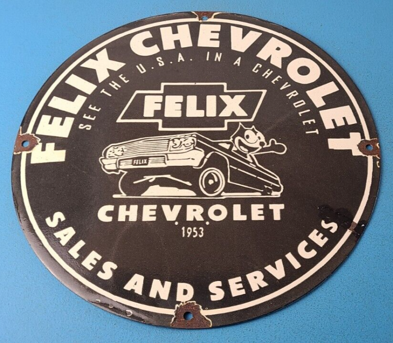 Vintage Chevrolet Porcelain Sign Felix The Cat Service Gas Pump Chevy Sign 306072978640