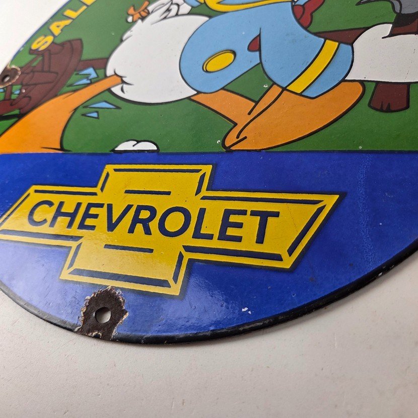 Vintage Chevrolet Sign - Automobilia Donald Duck Garage Porcelain Gas Pump Sign - Image 14