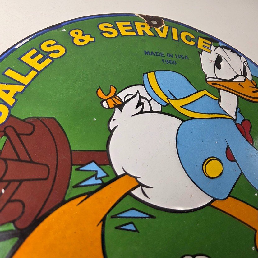 Vintage Chevrolet Sign - Automobilia Donald Duck Garage Porcelain Gas Pump Sign - Image 5