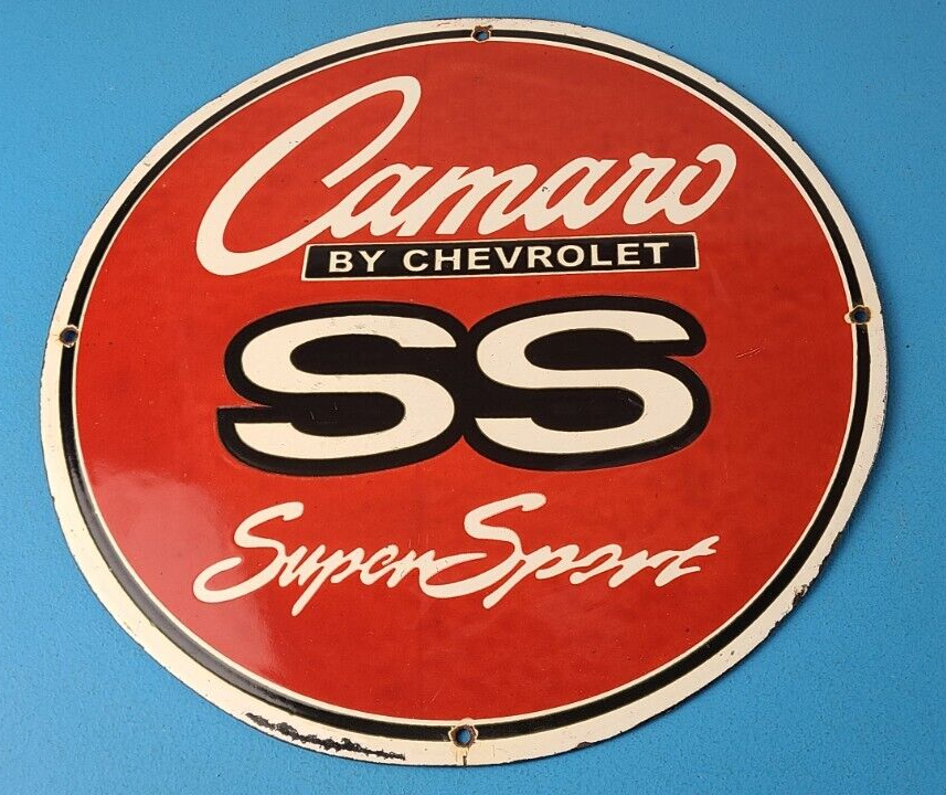 Vintage Chevrolet Sign Camaro SS Automobile Motors Gas Pump Porcelain Sign 305838674500