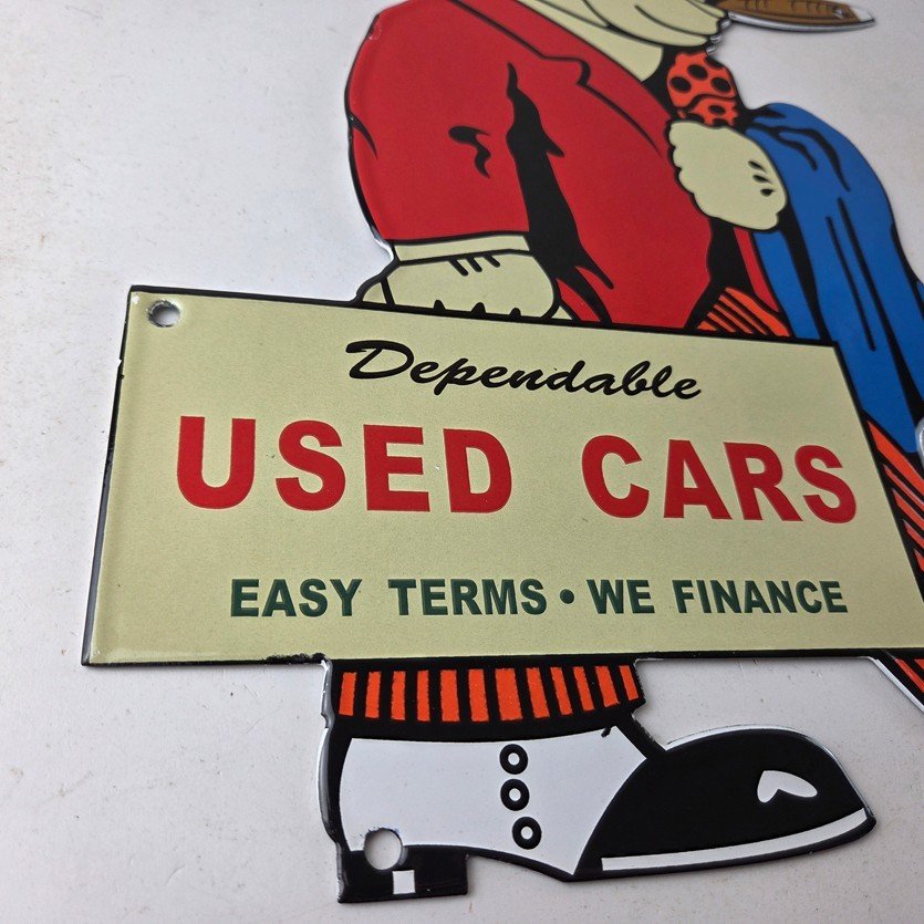 Vintage Chevrolet Sign - Large Porcelain Used Cars Cigar Gas Pump Dealer Sign - Image 11