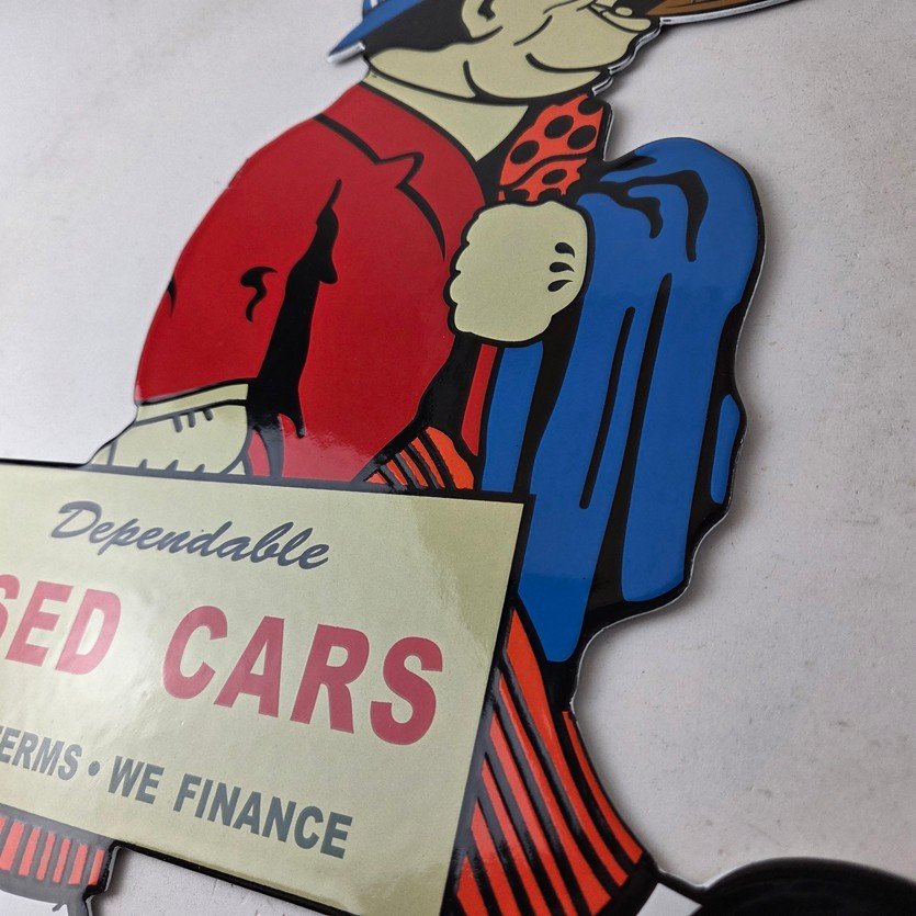 Vintage Chevrolet Sign - Large Porcelain Used Cars Cigar Gas Pump Dealer Sign - Image 13