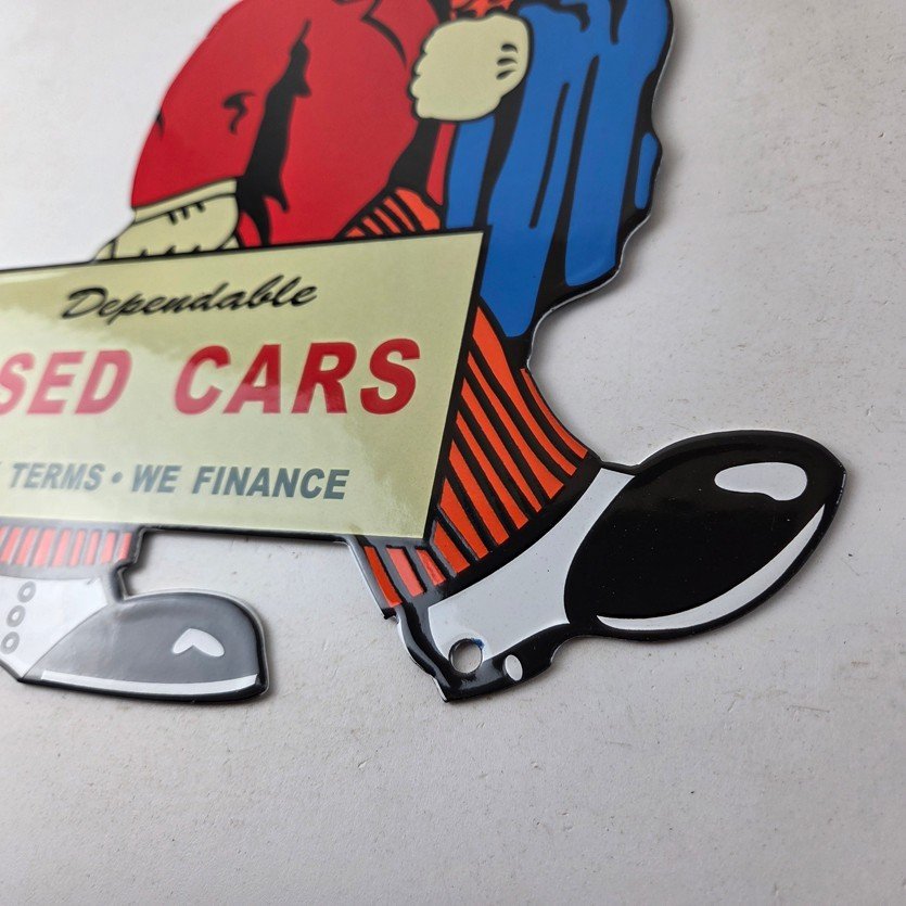 Vintage Chevrolet Sign - Large Porcelain Used Cars Cigar Gas Pump Dealer Sign - Image 14