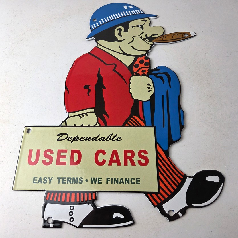 Vintage Chevrolet Sign - Large Porcelain Used Cars Cigar Gas Pump Dealer Sign - Image 15