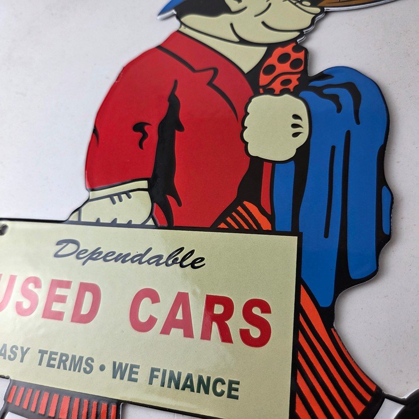 Vintage Chevrolet Sign - Large Porcelain Used Cars Cigar Gas Pump Dealer Sign - Image 4