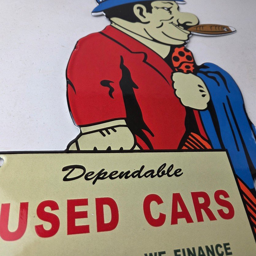 Vintage Chevrolet Sign - Large Porcelain Used Cars Cigar Gas Pump Dealer Sign - Image 6