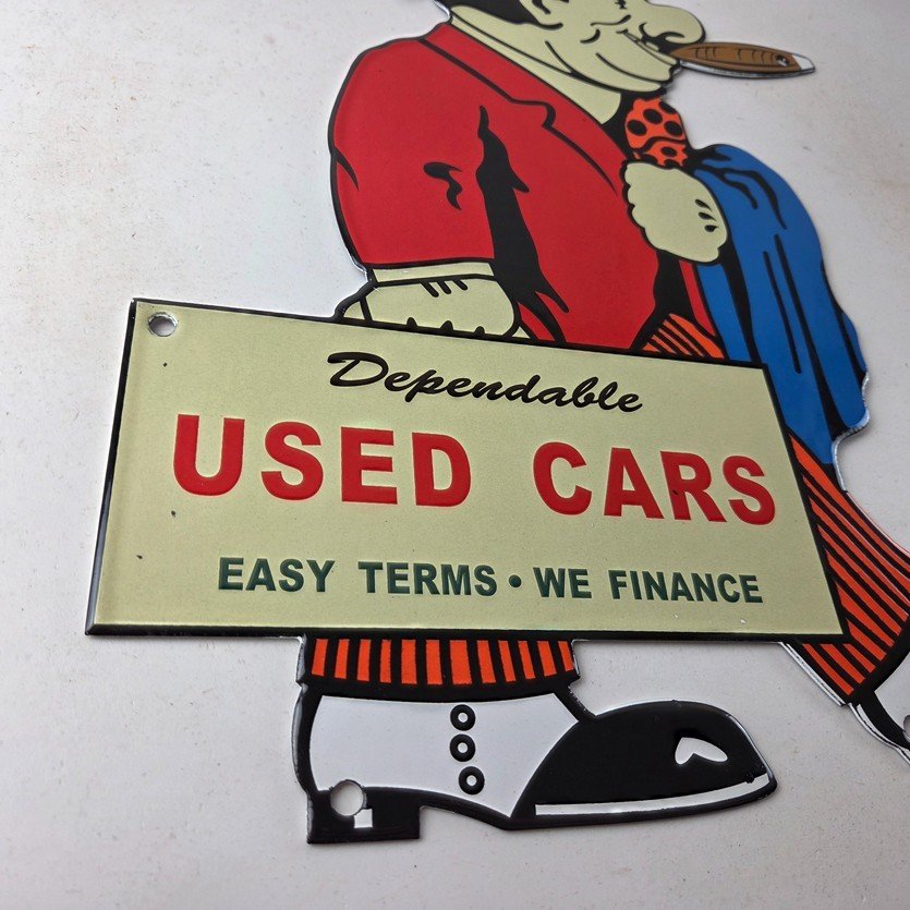 Vintage Chevrolet Sign - Large Porcelain Used Cars Cigar Gas Pump Dealer Sign - Image 11