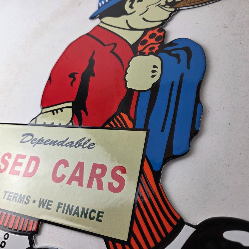 Vintage Chevrolet Sign - Large Porcelain Used Cars Cigar Gas Pump Dealer Sign - Image 13