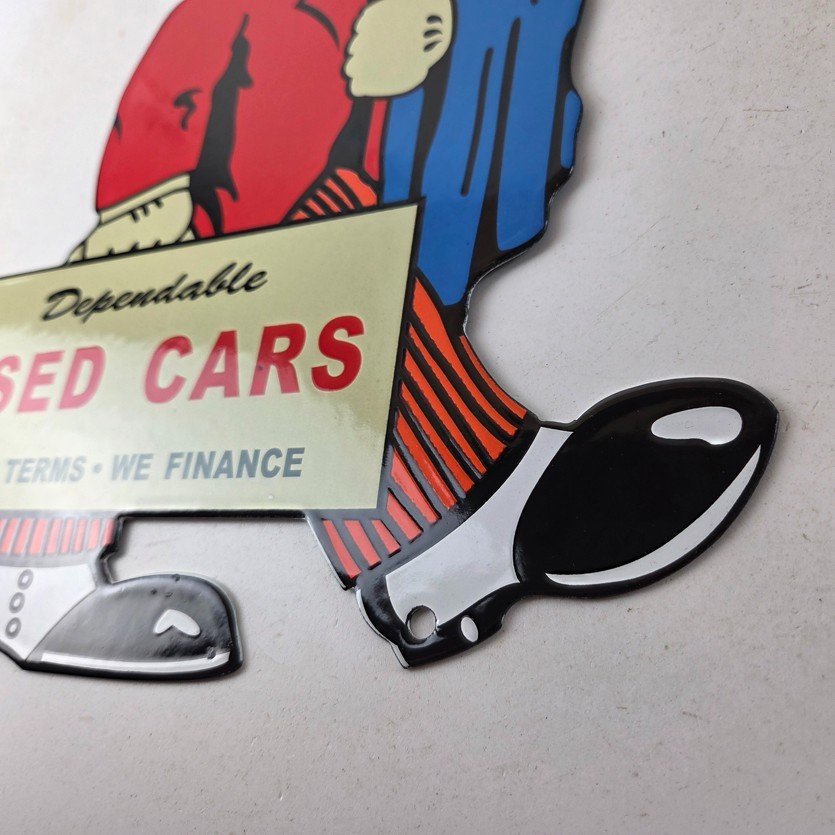 Vintage Chevrolet Sign - Large Porcelain Used Cars Cigar Gas Pump Dealer Sign - Image 14