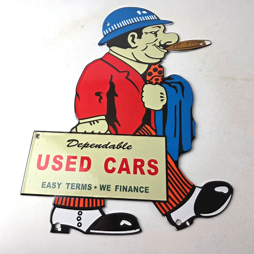 Vintage Chevrolet Sign - Large Porcelain Used Cars Cigar Gas Pump Dealer Sign - Image 15