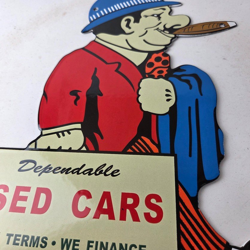 Vintage Chevrolet Sign - Large Porcelain Used Cars Cigar Gas Pump Dealer Sign - Image 4