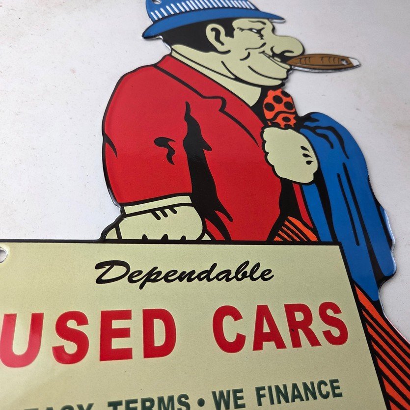 Vintage Chevrolet Sign - Large Porcelain Used Cars Cigar Gas Pump Dealer Sign - Image 6