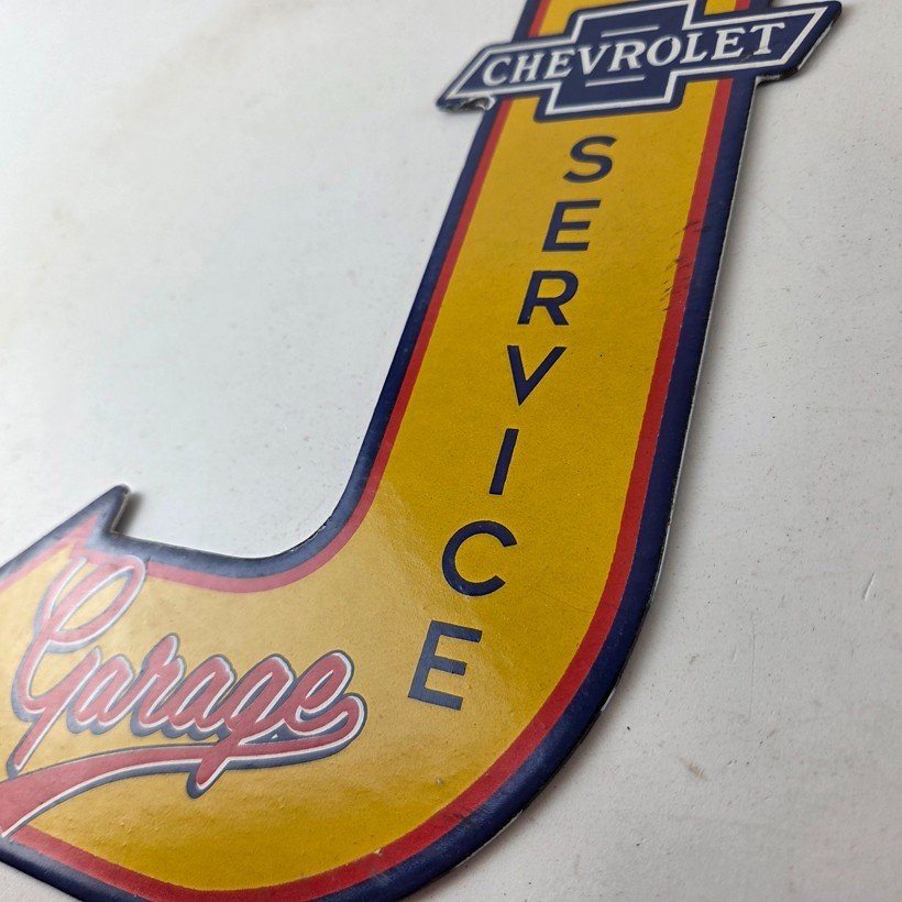 Vintage Chevrolet Sign - Porcelain Service Arrow Gas Oil Pump Chevy Garage Sign - Image 13