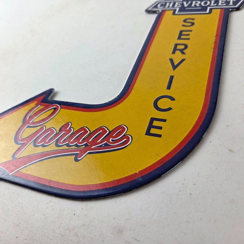 Vintage Chevrolet Sign - Porcelain Service Arrow Gas Oil Pump Chevy Garage Sign - Image 14