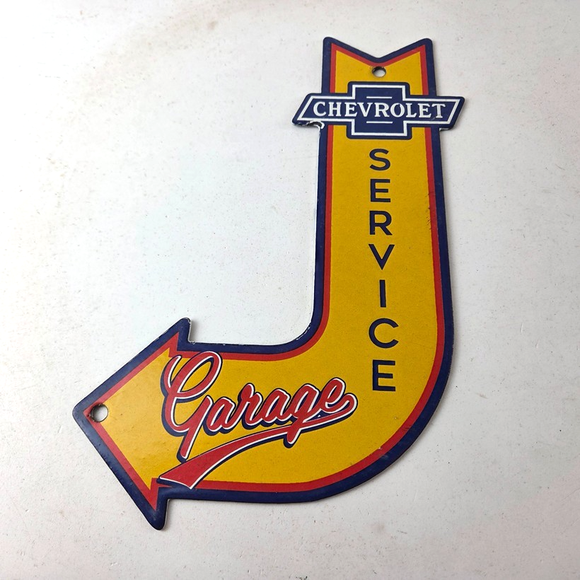 Vintage Chevrolet Sign - Porcelain Service Arrow Gas Oil Pump Chevy Garage Sign - Image 15
