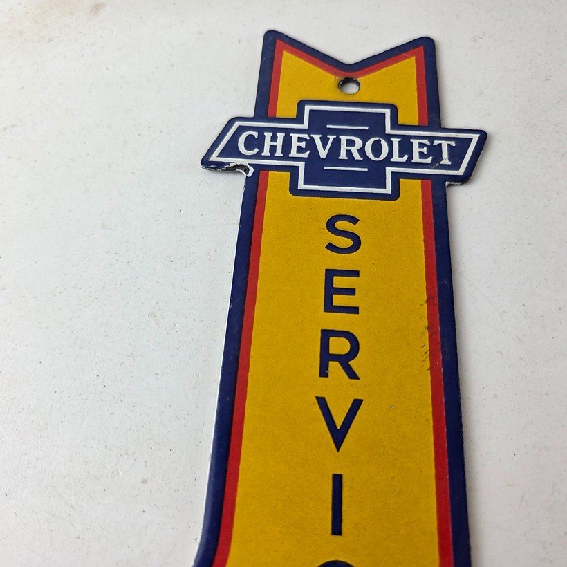 Vintage Chevrolet Sign - Porcelain Service Arrow Gas Oil Pump Chevy Garage Sign - Image 3