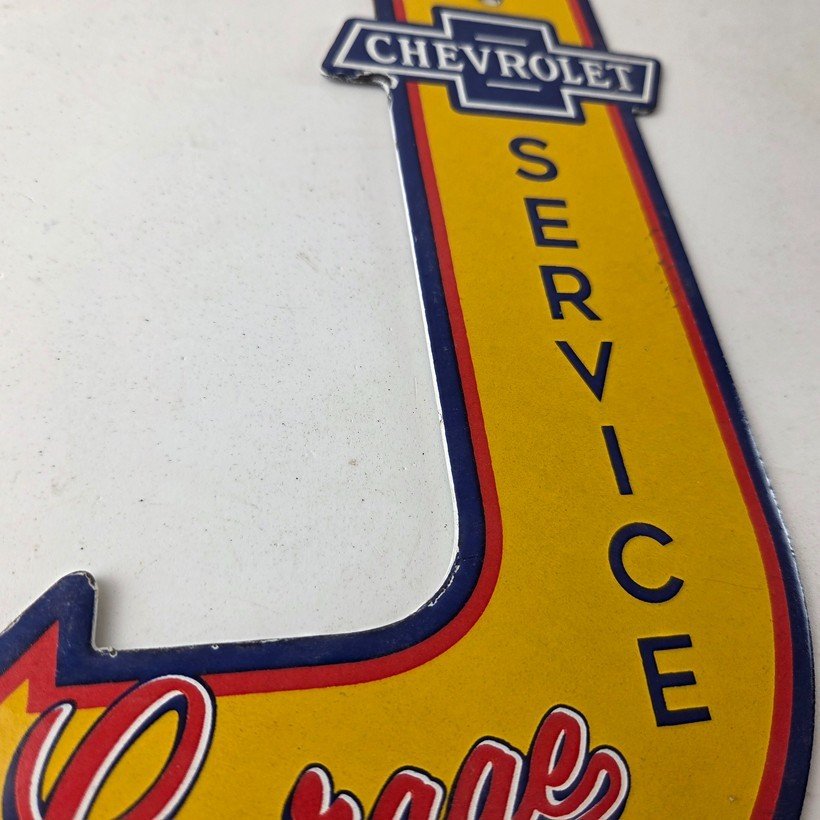 Vintage Chevrolet Sign - Porcelain Service Arrow Gas Oil Pump Chevy Garage Sign - Image 6