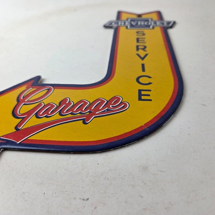Vintage Chevrolet Sign - Porcelain Service Arrow Gas Oil Pump Chevy Garage Sign - Image 10