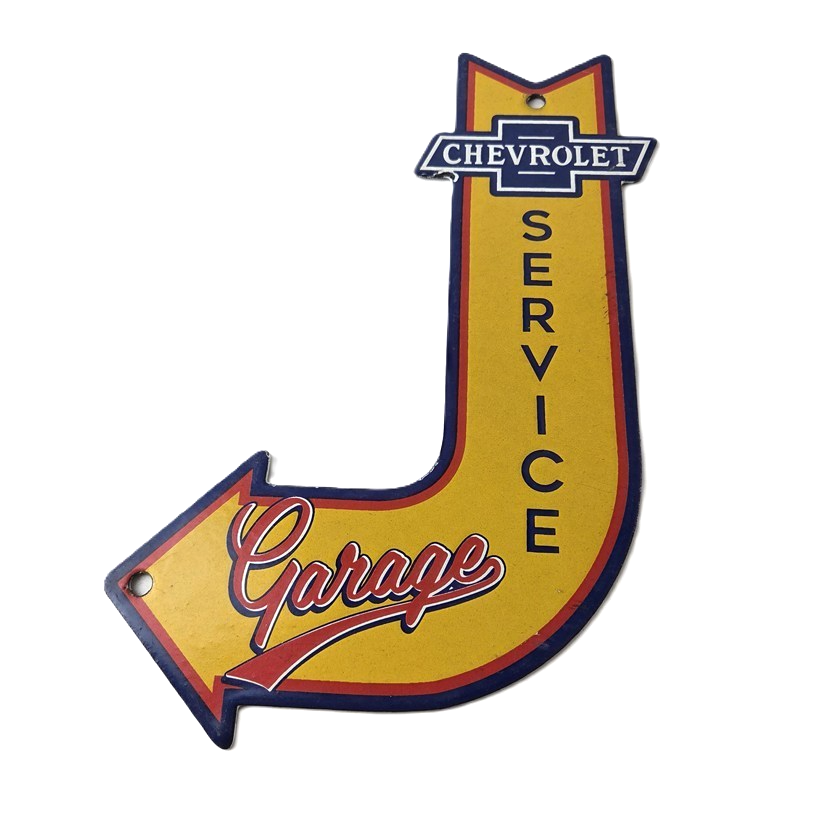 Vintage Chevrolet Sign - Porcelain Service Arrow Gas Oil Pump Chevy Garage Sign