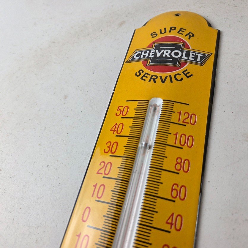 Vintage Chevrolet Sign - Super Service Gas Pump Sign on Porcelain Thermometer - Image 12