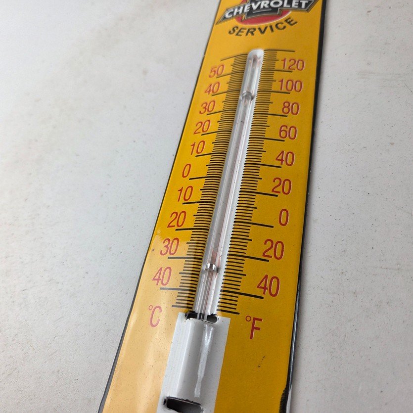Vintage Chevrolet Sign - Super Service Gas Pump Sign on Porcelain Thermometer - Image 13