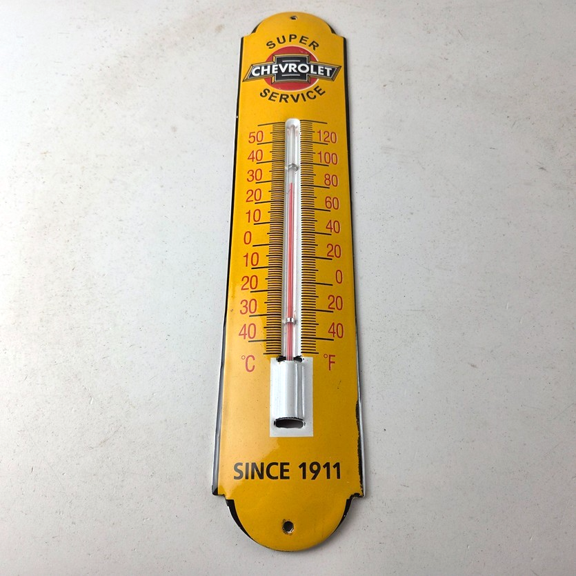 Vintage Chevrolet Sign - Super Service Gas Pump Sign on Porcelain Thermometer - Image 15