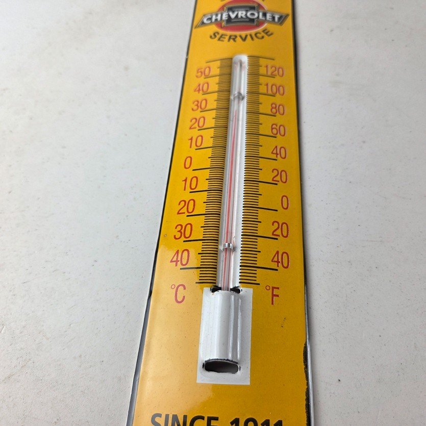 Vintage Chevrolet Sign - Super Service Gas Pump Sign on Porcelain Thermometer - Image 4