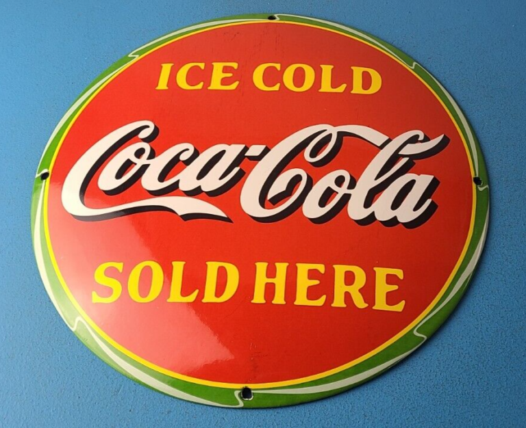 Vintage Coca Cola Porcelain Sign Ice Cold Soda Bottles Gas Sign 306105175770