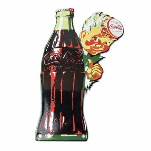 Vintage Coca Cola Sign - Glass Bottle Boy Gas Pump Porcelain Sign