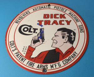 Vintage Colt Porcelain Sign Machine Guns Firearms Dick Tracy Gas Pump Sign 305892177450