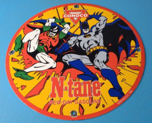 Vintage Conoco Gasoline Porcelain Sign Batman Robin DC Comics Gas Pump Sign 305844691690