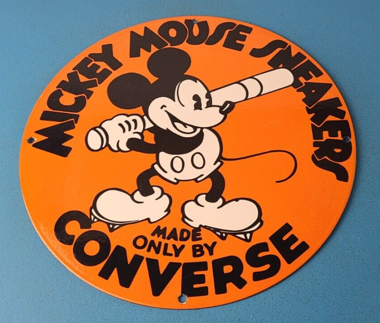 Vintage Converse Shoes Mickey Mouse Porcelain Gas Pump Service Station Sign 306069117720