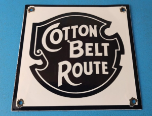 Vintage Cotton Belt Route Railroad Sign Trains Railway Porcelain Gas Pump Sign 305872537350