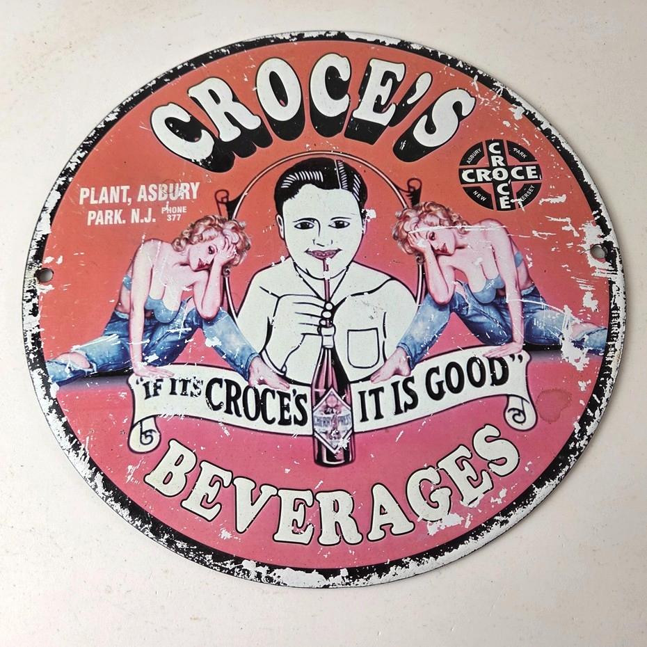 Vintage Croce's Porcelain Sign - Shop Soda Advertising Gas Pump Service Sign - Image 15