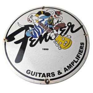 Vintage Fender Sign - Guitars Amplifiers Music Porcelain Gas Station Sign