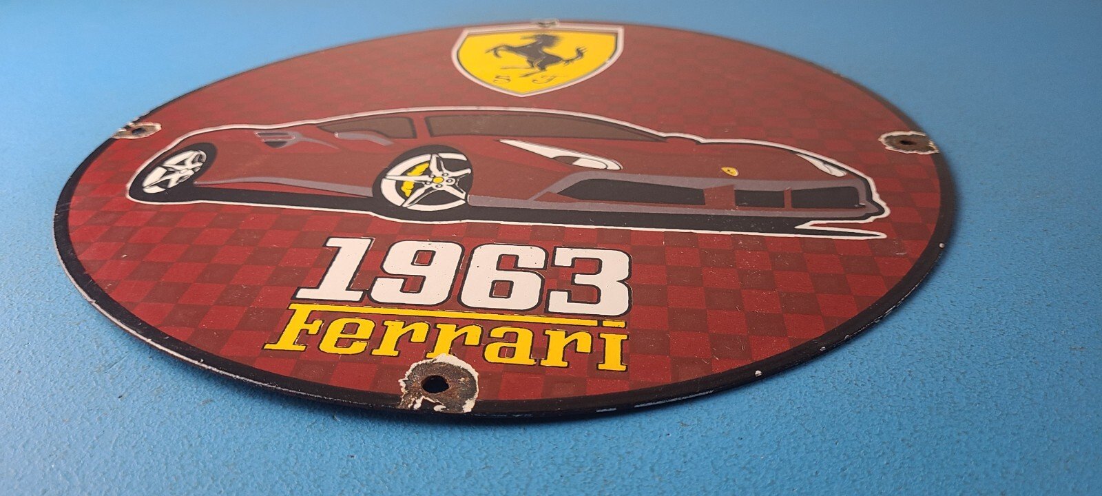 Vintage Ferrari Sports Car Sign - Sales Service Dealer Gas Porcelain Sign - Image 11