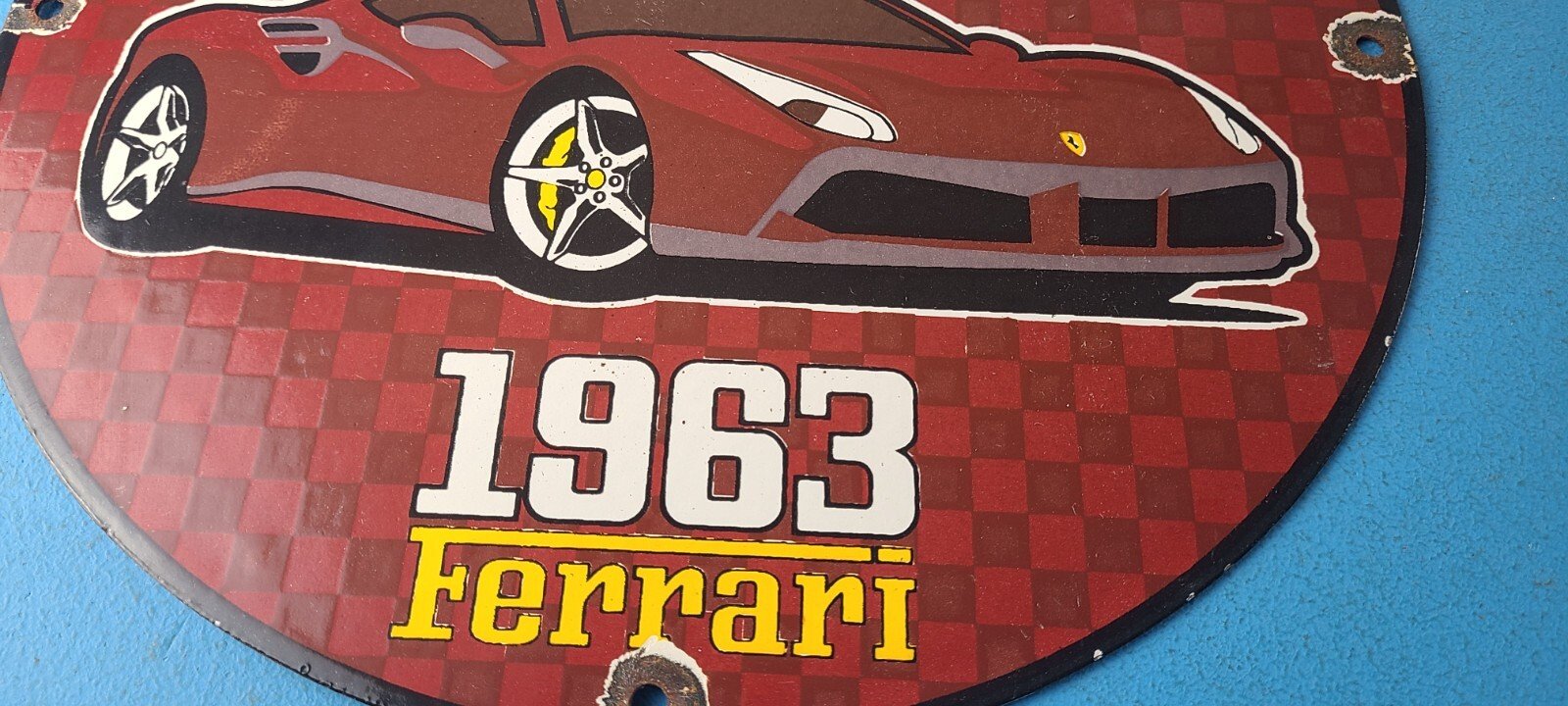Vintage Ferrari Sports Car Sign - Sales Service Dealer Gas Porcelain Sign - Image 12