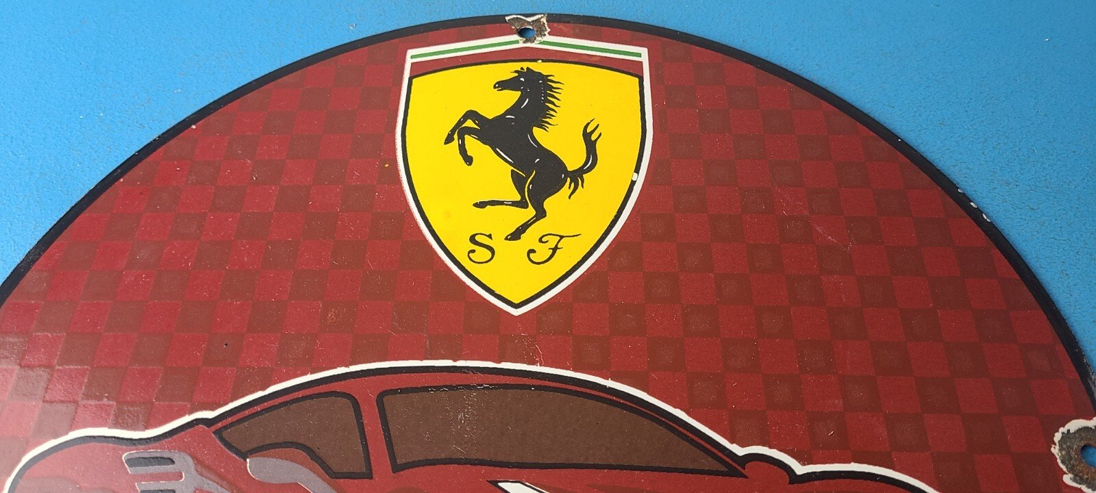 Vintage Ferrari Sports Car Sign - Sales Service Dealer Gas Porcelain Sign - Image 13