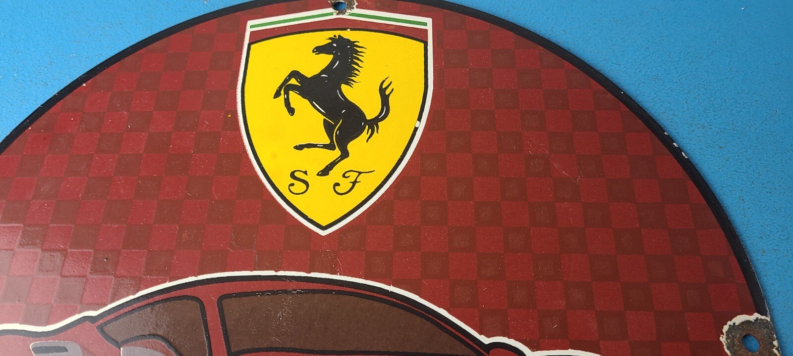 Vintage Ferrari Sports Car Sign - Sales Service Dealer Gas Porcelain Sign - Image 3