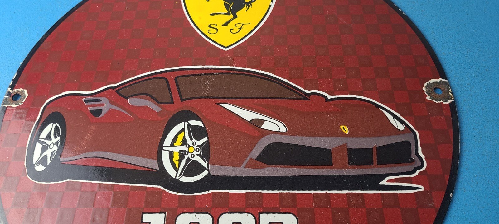 Vintage Ferrari Sports Car Sign - Sales Service Dealer Gas Porcelain Sign - Image 4