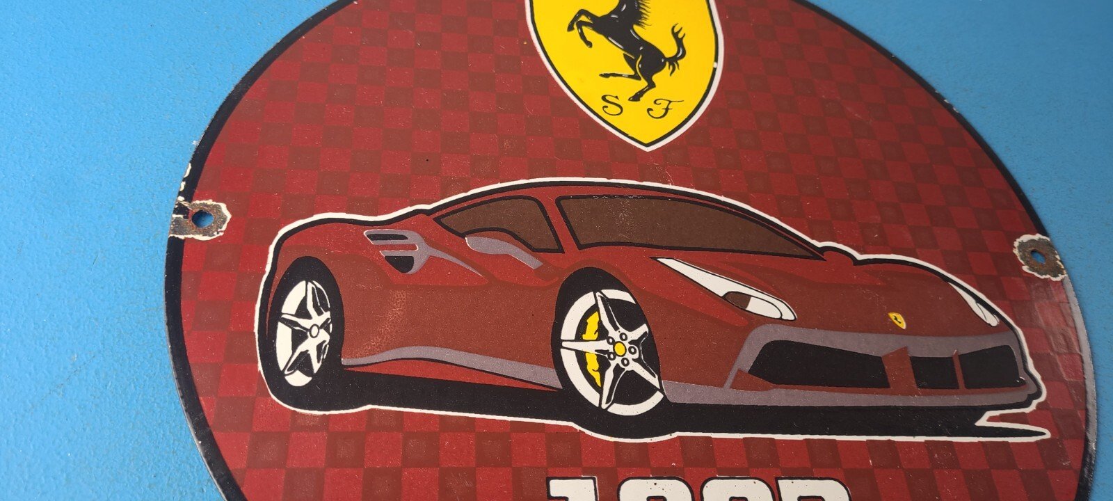 Vintage Ferrari Sports Car Sign - Sales Service Dealer Gas Porcelain Sign - Image 6