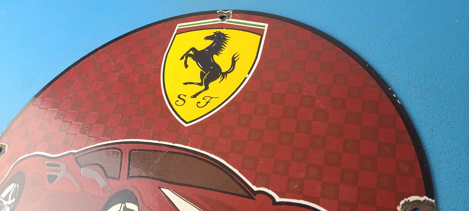 Vintage Ferrari Sports Car Sign - Sales Service Dealer Gas Porcelain Sign - Image 8