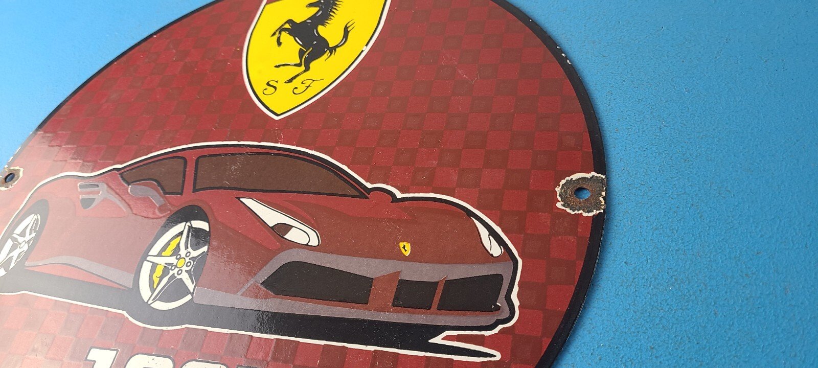 Vintage Ferrari Sports Car Sign - Sales Service Dealer Gas Porcelain Sign - Image 9